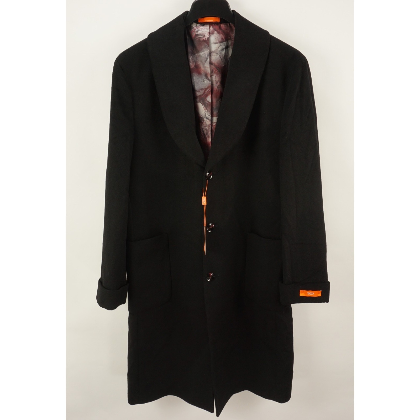 $495 Tallia Men's Classic-Fit Shawl Lapel Solid Black Wool Blend Overcoat Large